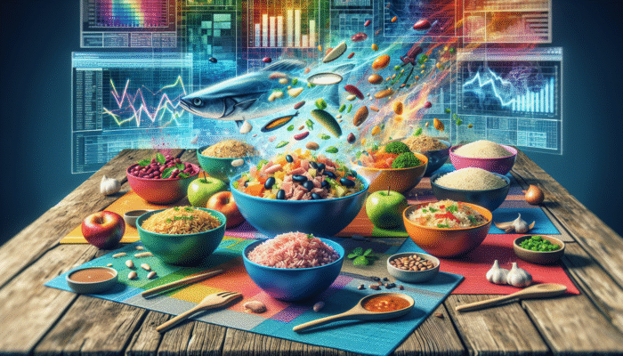 Colourful rice bowls with tuna, beans, vegetables, and sizzling Asian-style fried rice with eggs and proteins.