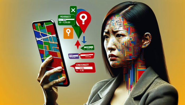Frustrated customer viewing incorrect business details on Google Maps on smartphone, emphasising need for accuracy.