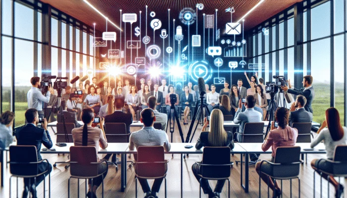 Diverse clients sharing glowing testimonials in a modern office environment with digital recording equipment.