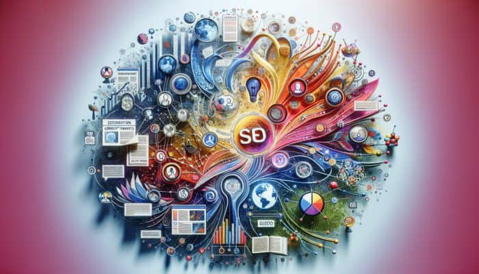 Explore How Branded Content Campaigns Can Generate Backlinks: A vibrant collage of branded content formats like articles, videos, infographics, elevating SEO and enhancing consumer engagement.