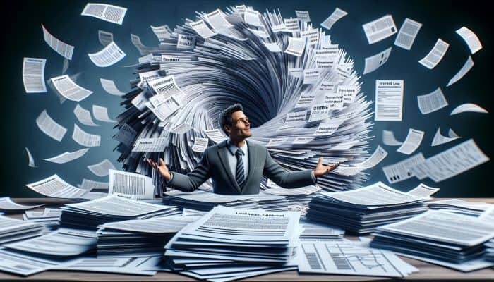 Debt Consolidation Loans for Self-Employed: A self-employed person in the UK consolidating multiple debts into one loan, looking relieved.