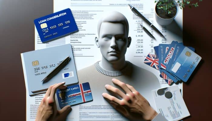 Understanding Debt Consolidation: Comprehensive UK Guide | DCL Understanding Debt Consolidation: Individual consolidating multiple debts into a single payment, feeling relieved in a contemporary UK environment.