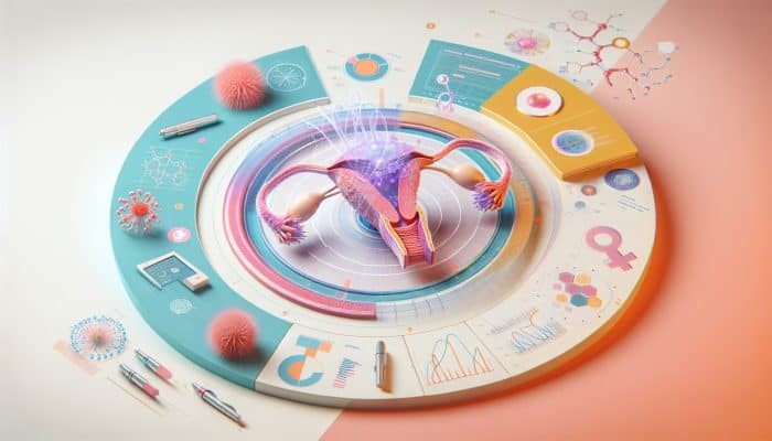 What Hormones Regulate Women’s Cycles?: Illustration of the menstrual cycle: oestrogen building uterine lining, progesterone preparing for implantation, with symbolic hormone molecules and reproductive organs in soft pastel colours.