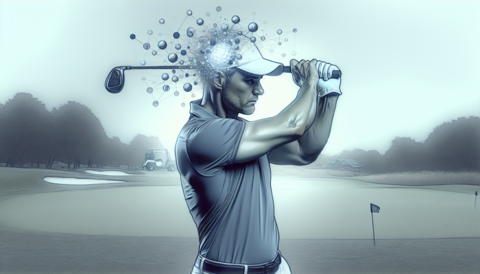 A South African golfer practicing mental rehearsal on a serene course, focusing on routine and process.
