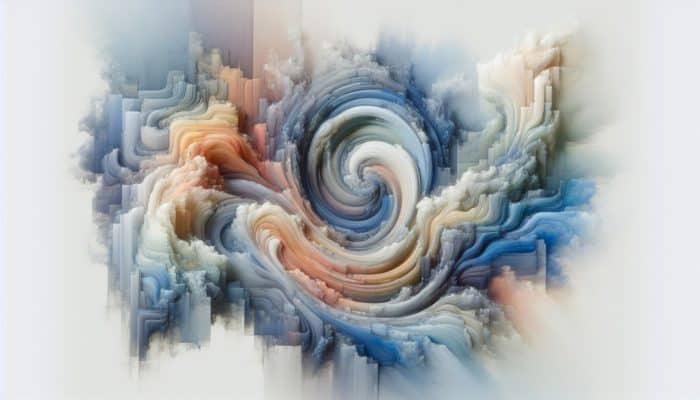 Abstract artwork with swirling pastel washes in soft blues and earthy tones, creating textured depth and emotional resonance.