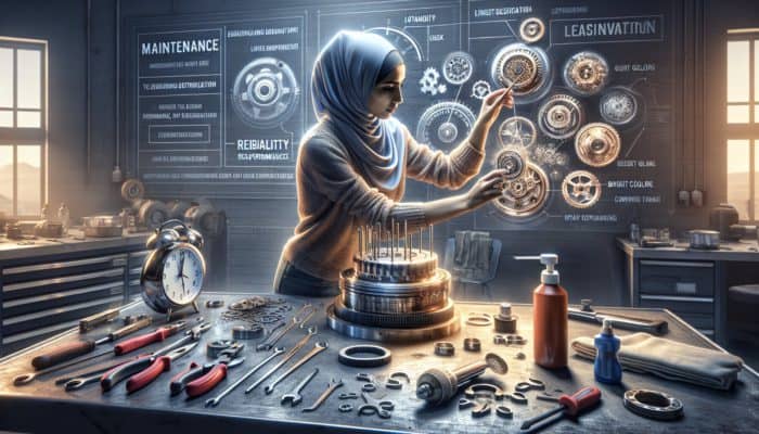 A technician in a well-lit workshop inspects and cleans heat tools, with safety gear, gleaming parts, and maintenance charts nearby.