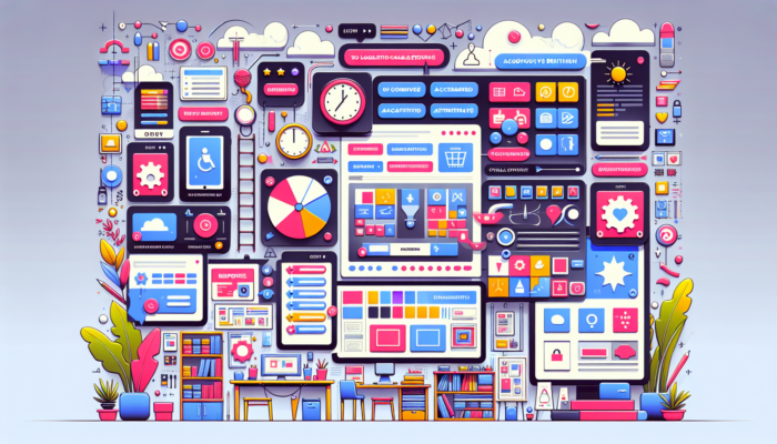 Vibrant UK business website with responsive layouts, user navigation, optimized images, accessibility icons, and call-to-action buttons in a cosy shop.