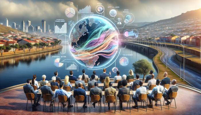 Professionals discuss interest rate impacts on home buyers at a seminar in Aliwal North, surrounded by river and urban scenery.