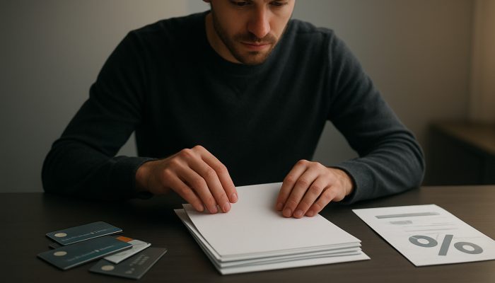 Avoiding Fresh Debt While Merging Balances: Key Tips | DCL Focused individual consolidating credit cards, loans, and overdrafts into one streamlined document at desk